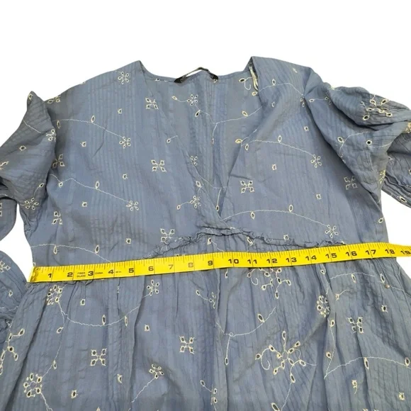 Zara Blue Smocked 3/4 Sleeve Embroidered Tunic‎ - Picture 10 of 11